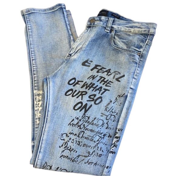 Waimea Men’s Graffiti Denim Skinny Jeans Streetwear Size 32x31 - Picture 3 of 14